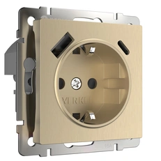 Изображение Розетка с быстрой зарядкой USB Type A+С шампань рифленый W1171710